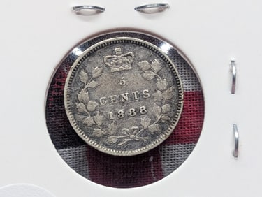 1888 Canada 5 Cent, 92.5% Silver, 1.16 Grams.