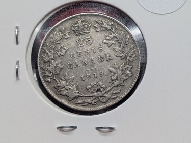 1919 Canada 25 Cent, 92.5% Silver, 5.8319 Grams.
