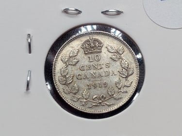 1919 Canada 10 Cent, 92.5% Silver, 2.33 Grams.