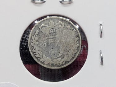 1883-1887 Great Britain Three Pence, 92.5% Silver, 1.41 Grams.