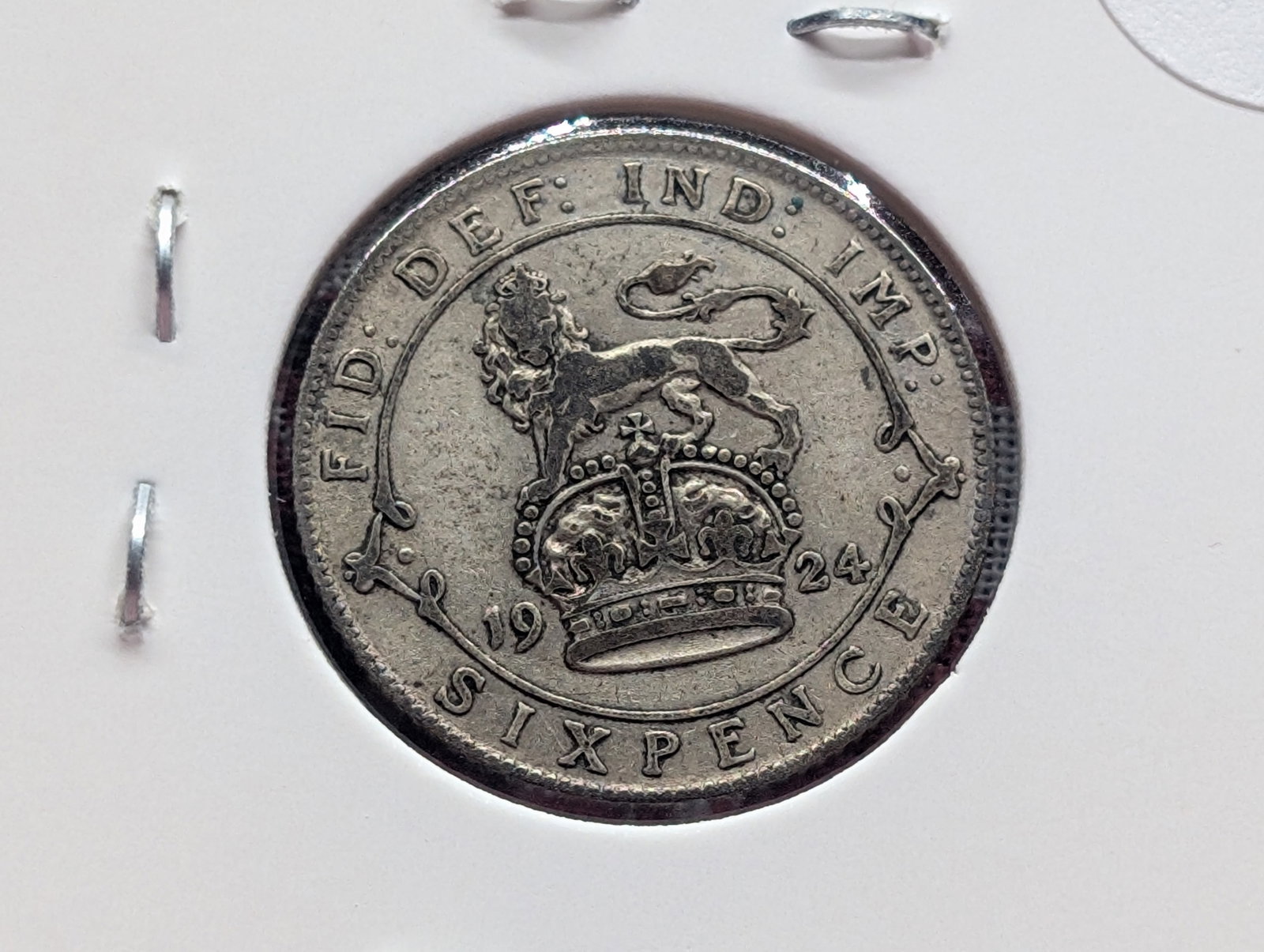 1924 Great Britain Sixpence, 50% Silver, 2.8276 Grams.: 1924 Great Britain Sixpence, 50% Silver, 2.8276 Grams.