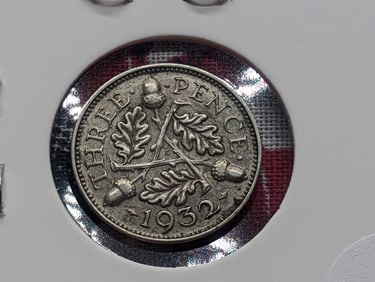 1932 Great Britain Three Pence, 50% Silver, 1.41 Grams.