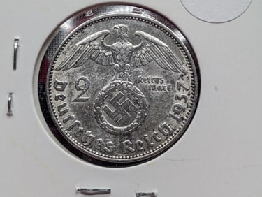 1937 Germany - Third Reich Two Reichsmark, 62.5% Silver, 8 Grams.
