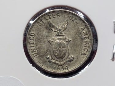 1944-D Philippines Twenty Centavos, 75% Silver, 4 Grams.