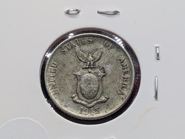 1945-D Philippines Twenty Centavos, 75% Silver, 4 Grams.