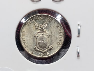 1945-D Philippines Ten Centavos, 75% Silver, 2 Grams.
