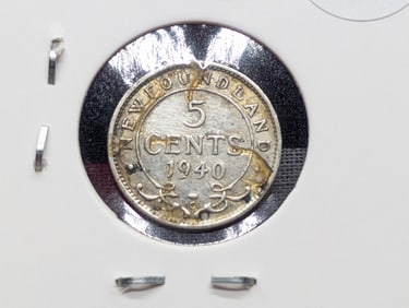 1940-C Newfoundland Five Cents, 92.5% Silver, 1.1782 Grams.