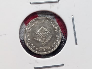 1961 South Africa Two and a Half Cent, 50% Silver, 1.41 Grams.