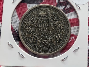 1944 India One Rupee, 50% Silver, 11.66 Grams.