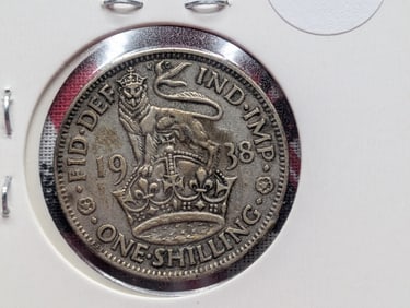 1938 Great Britain One Shilling, 50% Silver, 5.6552 Grams.