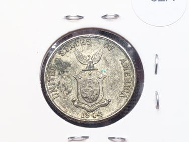 1944-D Philippines Twenty Centavos, 75% Silver, 2 Grams.