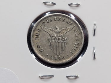 1903 Philippines Ten Centavos, 75% Silver, 2.6924 Grams.
