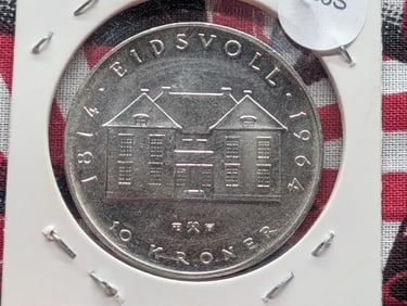 1964 Norway Ten Kroner, 90% Silver, 20 Grams.