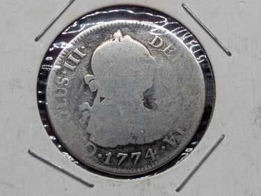 1774 Spain Two Reales, 90.3% Silver, 6.77 Grams.