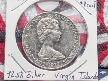 1977 Virgin Islands Fifty Cent, Proof, 92.5% Silver, 16.72 Grams.