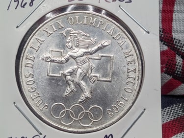 1968 Mo Mexico Twenty-Five Peso, 72% Silver, 22.5 Grams.