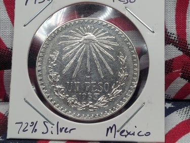 1933 Mexico Un Peso, 72% Silver, 16.66 Grams.