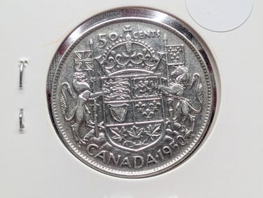 1950 Canada Half Dollar, 80% Silver, 23.33 Grams.