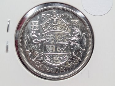 1956 Canada Half Dollar, 80% Silver, 23.33 Grams.