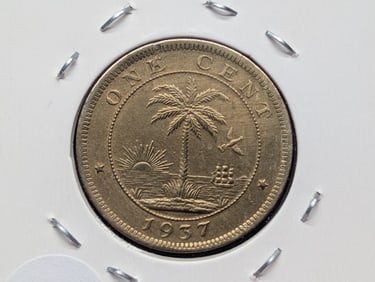 1937 Liberia One Cent, Uncirculated.