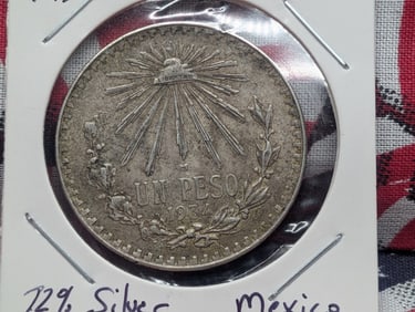 1934 Mexico One Peso, 90% Silver, 27.07 Grams.