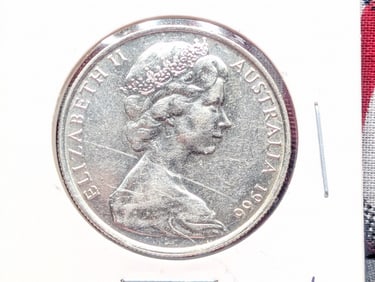 1966 Australia Half Dollar, 80% Silver, 13.28 Grams.