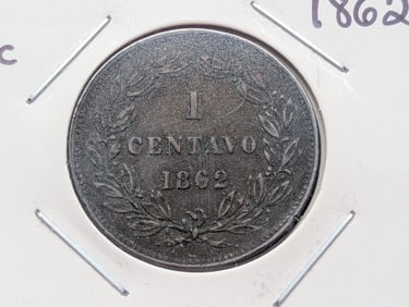 1862 South American One Centavo, XF.