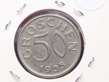 1935 Austria Fifty Groschen, Uncirculated.