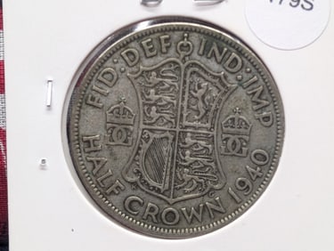 1940 Great Britain Half Crown, 50% Silver, 14.1380 Grams.