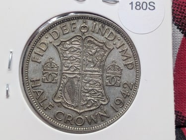 1942 Great Britain Half Crown, 50% Silver, 14.1380 Grams,.