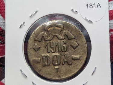 1916-T German East Africa 20 Heller, Brass, Crown over "1916 DOA" obverse, value within wreath
