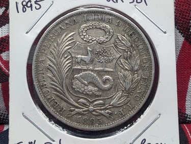 1895 Peru Un Sol, 90% Silver, 25 Grams.