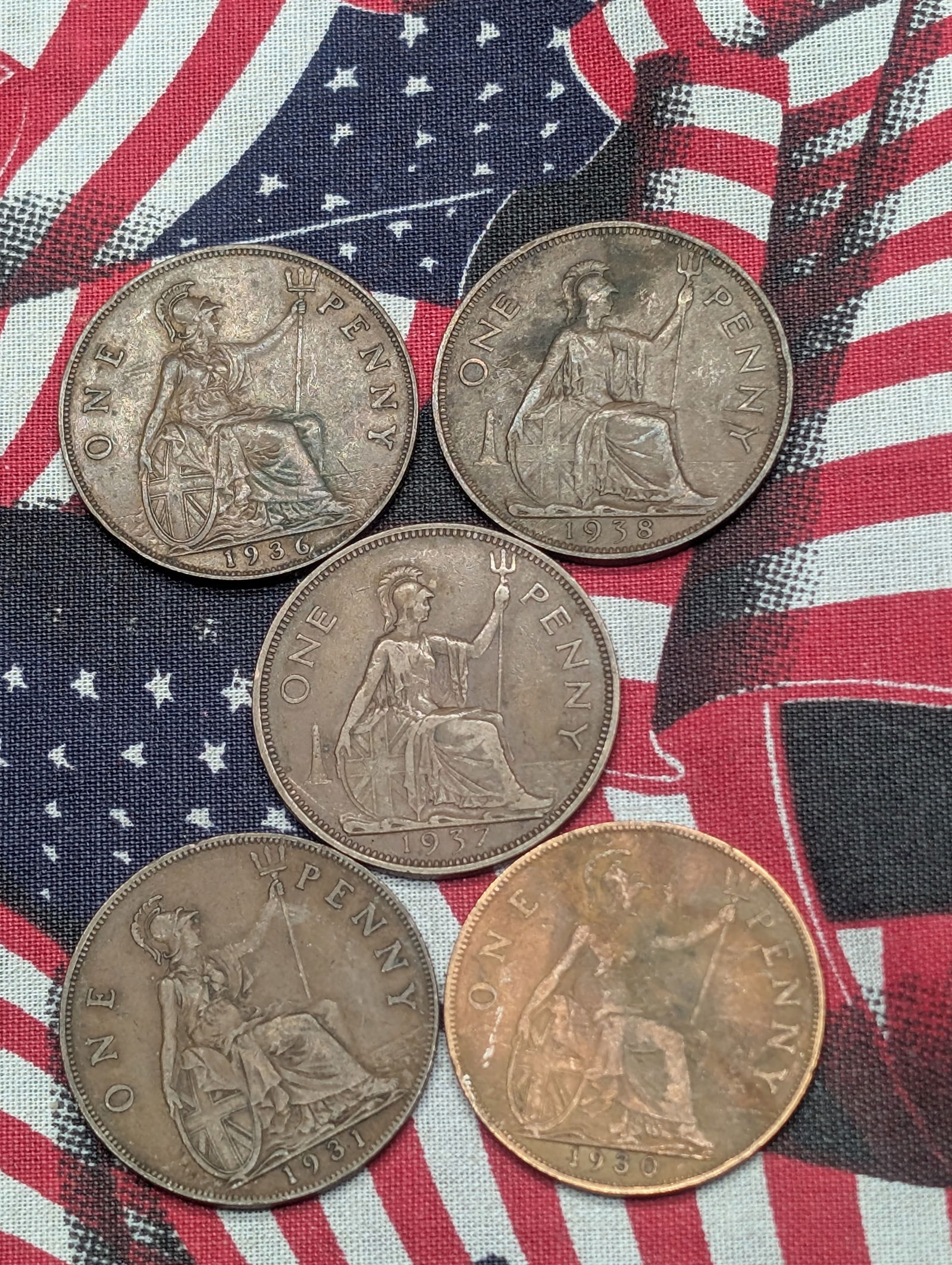 1930, 1931, 1936, 1937, & 1938 Great Britain Large Cents. (1 of 2)