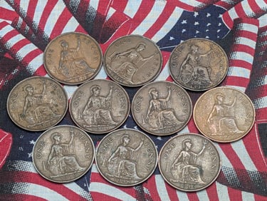 (10) 1930's & 1940's Great Britain Large Cents.