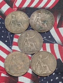 1920, 1921, 1922, 1927, & 1929 Great Britain Large Cents.