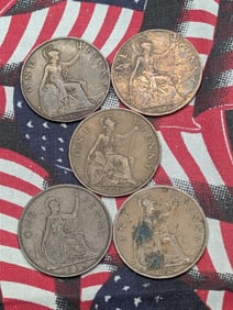 1920, 1921, 1927, 1929, & 1938 Great Britain Large Cents.