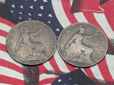 1902 & 1903 Great Britain One Pennies.