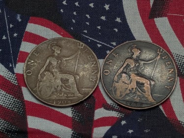 1907 & 1908 Great Britain One Pennies.
