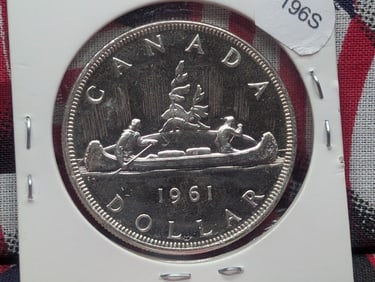 1961 Canada One Dollar, 80% Silver, 23.33 Grams.