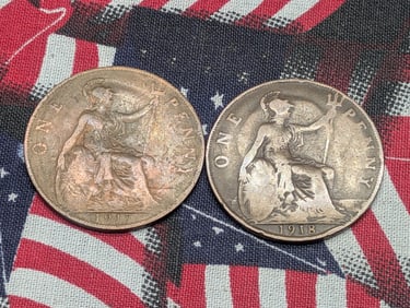 1917 & 1918 Great Britain One Pennies.