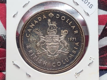 1871 - 1971 Canada Dollar British Columbia, 50% Silver, 23.33 Grams.