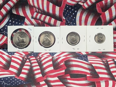 1964 Rhodesia Set, Six Pence, One Shilling, Two Shilling, Two and a Half Shilling, Proofs.
