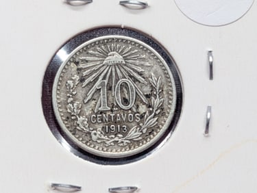 1913 Mexico Ten Centavos, 80% Silver, 2.5 Grams.