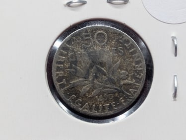 1898 France Fifty Centimes, 83.5% Silver, 2.5 Grams.