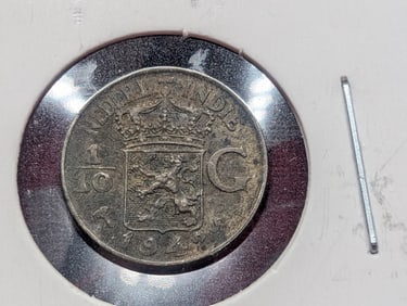 1942-S Netherlands One Tenth Gulden, 72% Silver, 1.25 Grams.