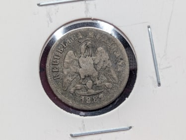 1882 Mexico Ten Centavos, 90.2% Silver, 2.707 Grams.
