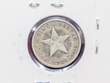 1920 Caribbean island 10 Centavos, 90% Silver, 2.5 Grams.