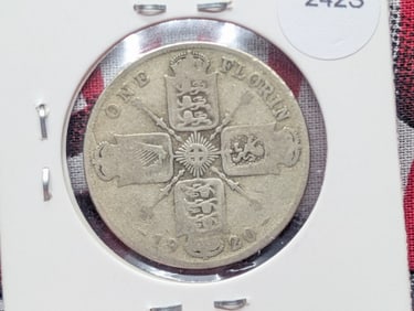 1920 Great Britain One Florin, 92.5% Silver,11.31 Grams.