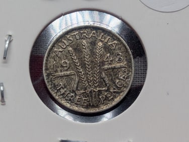 1943-S Australia Three Pence, 92.5% Silver, 1.41 Grams.