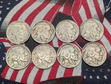 1934-D, (2) 1936, (4) 1937, & 1938-D Buffalo Nickels.